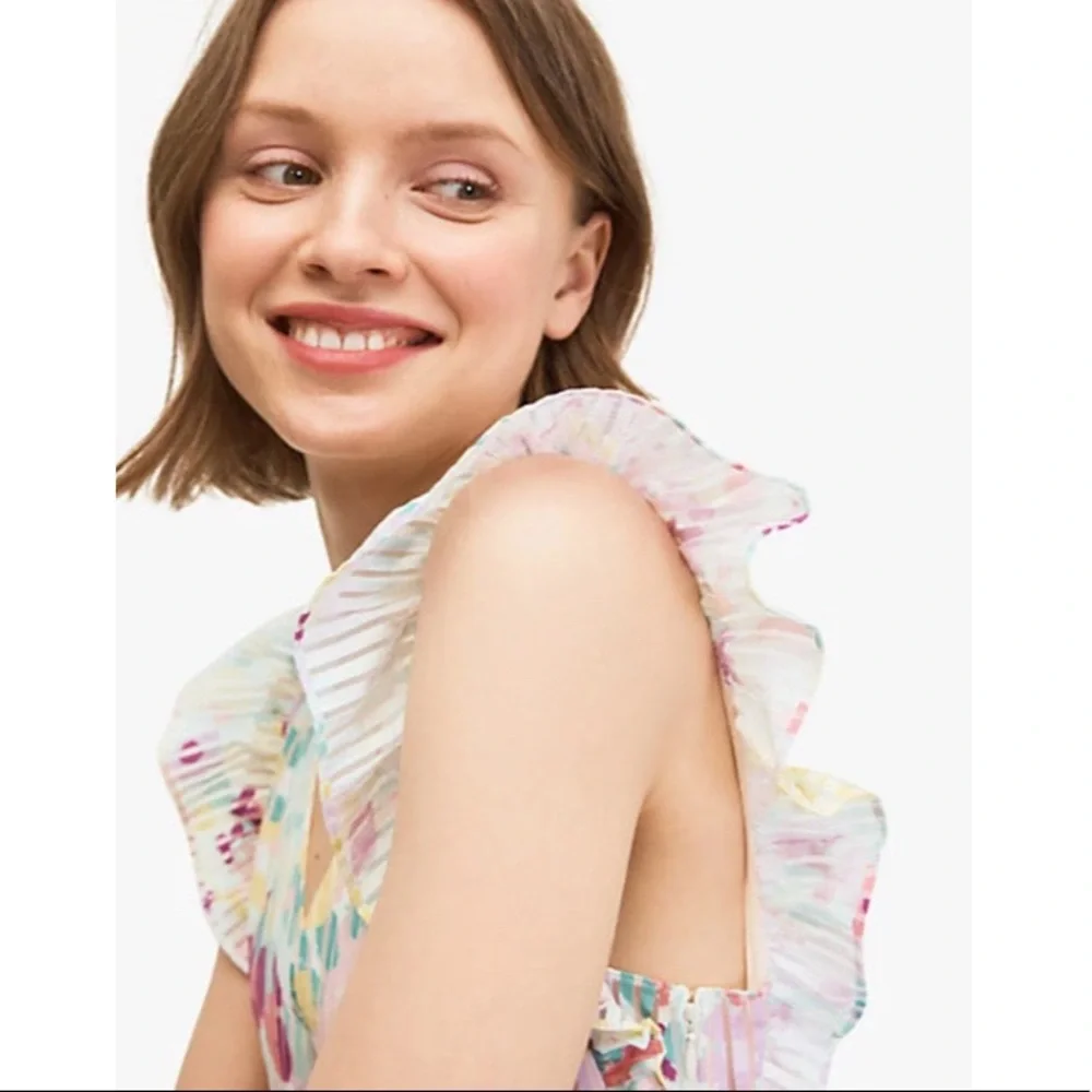 Kate Spade Pastel Floral Ruffle Midi Dress Size 12